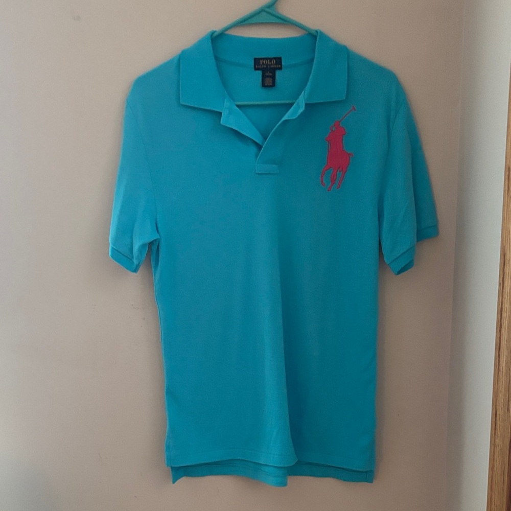 Polo by Ralph Lauren Boy’s Turquoise Polo Shirt with Pink Logo